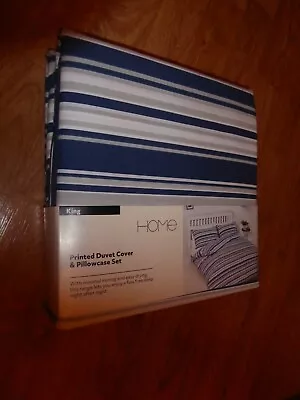 £38.99 • Buy 2 X BLUE STRIPED PRINT NAUTICAL Duvet COVER SETS   KING SIZE *NEW*