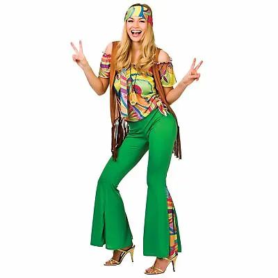 Ladies 60's Groovy Hippy Retro Halloween Fancy Dress Up Party Costume Outfit New • £19.99