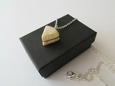 Handmade Unusual Fun Fimo Victoria Sponge Cream & Jam Cake - Chain Necklace • £4.99