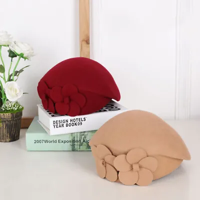 £14.39 • Buy Women Ladies Winter Warm Wool Cap Felt Pillbox Hat Floral Beret Beanie Headwear~