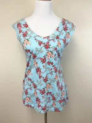 Mossimo M Baby Blue Pink Floral V Neck Shirt Sleeveless Zipper Back • $8.49