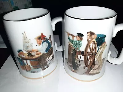2 Norman Rockwell Museum Mugs  Nautical River Pilot For A Good Boy 2 COFFEE CUPS • $8.99