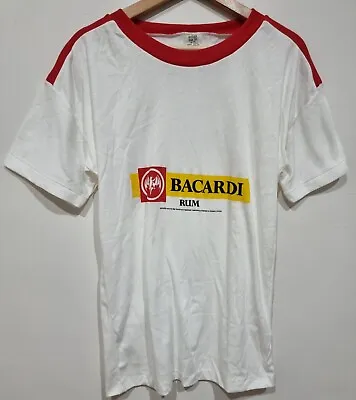 Vintage BACARDI Rum Logo T Shirt White Men's 20 To Fit 105cm Single Stitch • £154.93