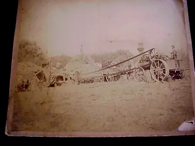8 X 10 Inch 19th Century CABINET PHOTO Of  STEAM TRACTOR Loading Hay MILES IOWA • $19.39