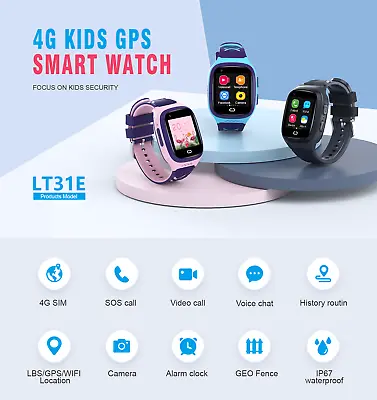 $61.90 • Buy 4G Kids Tracker Smart Watch Phone GSM SIM Alarm Camera SOS Call Boys Girls Gift