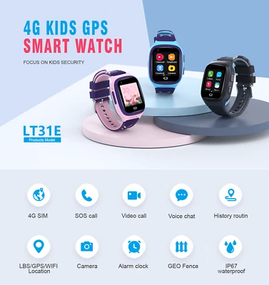$61.90 • Buy 4G Kids Tracker Smart Watch Phone GSM SIM Alarm Camera SOS Call Boys Girls Gift
