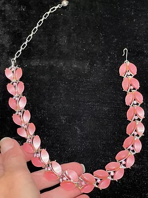 PAKULA Vintage Pink Rhinestone Thermoplastic Moonglow Necklace Jewelry Signed • $15