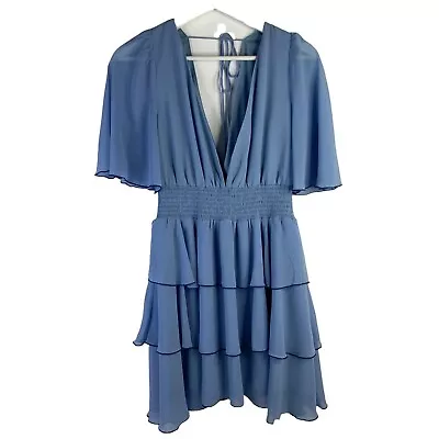 Lovers + Friends Sz S Billie Mini Dress Deep V-neck Blue Layered Bottom Women’s • $39.89