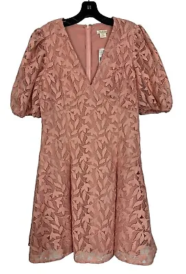 NEW Shoshanna Alize Puff-Sleeve Lace Mini V-Neck Dress 10 Blush Pink Womens $450 • $79.90