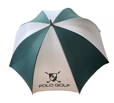 Vintage Ralph Lauren Polo Golf Umbrella Green White 35   1970s Wood Handle • $69.95