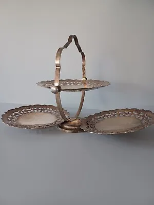 £14.90 • Buy 3 Plate Folding Cake Stand, Vintage Decorative Chrome With Handle, Easy Storage