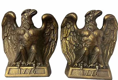 Vintage 1965 American Bald Eagle Bookends Colonial Virginia 1776 Bronze/Brass • $10