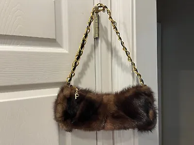 Paola By PdL Firenze Genuine Mink Fur Handbag Purse Gold Chain • $112.99
