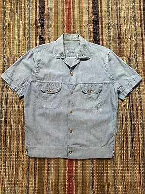 Vintage 1960’s Chambray Shirt Jac Cropped Rockabilly Workwear Button Up Cotton • $99.99