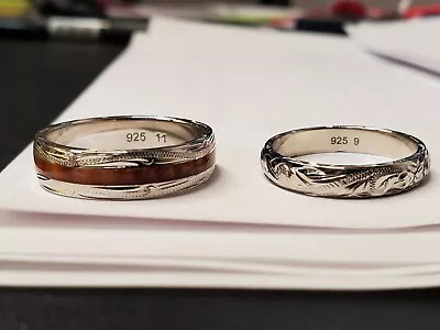 Mens/womens Happy Laulea Koa And Sterling Wedding Ring Set Size 11 And Size 9 • $100