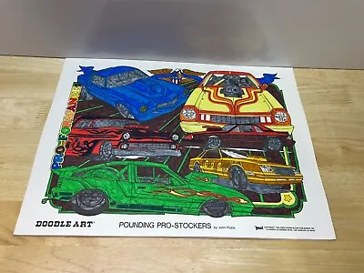 Vintage Doodle Art Coloring Pounding Pro Stockers Cars 11x15 1982 • $24.99