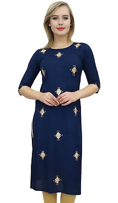 $26.39 • Buy Bimba Women's Designer Blue Tunic Embroidered Kurta Kurti Ethnic Clothing