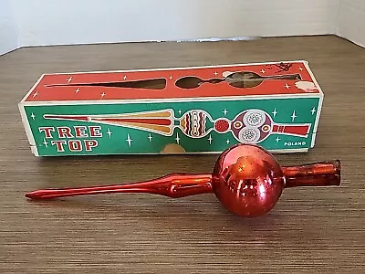 Vintage Poland Red Mercury Glass Xmas Tree Topper In Box 9” CHRISTMAS ORNAMENT  • $28