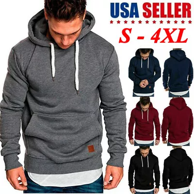 Men Hoodie Casual Hooded Solid Pocket Slim Fit Sweatshirts Pullover Sweater Tops • $19.99