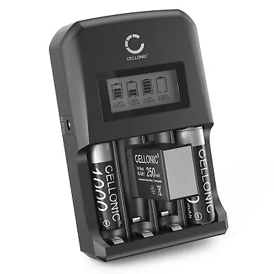 Charger AA AAA 9V NiMH rechargeable Batteries 4x Battery Charger With Display • £29.90