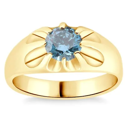 2Ct Blue Diamond Men's Belcher Solitaire Ring Gold High Polished • $1799.99