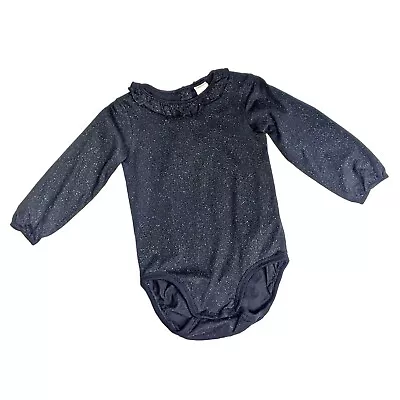 H&m Baby Girl Black Glittery Long Sleeve Bodysuit Size 1.5-2 Years • $13.99