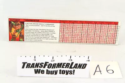 Roadbuster Tech Specs Deluxe 1985 Vintage Hasbro G1 Transformers • $10.50