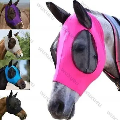 Horse Fly Mask With Ears Hood Full Face Mesh Protection Cover Anti-mosquito New • £7.16