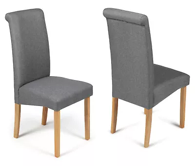 2 Grey Marl Fabric Roma Scroll Roll Top Dining Chairs Oak Stain Leg VSlight2nds • £74.99