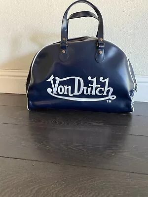 Von Dutch Originals Leather Duffle Weekender Bowling Bag Navy Blue Y2K 2000s • $60