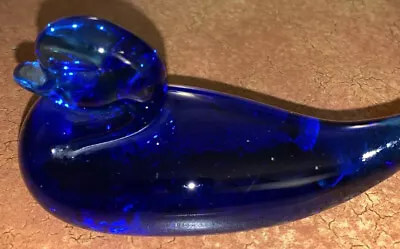 Hand Blown Art Glass Swan Bird Goose Duck Figurine Cobalt Blue Vintage • $15.75