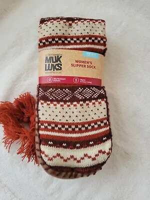 Muk Luks Women's Slipper Sock-Multicolor Geometric W/Tassels-L/XL • $17.99