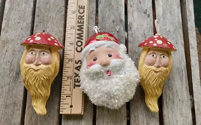 3 Vintage Christmas Santa Head Ornaments Mushroom Hat H Of H 1996 • $9.99