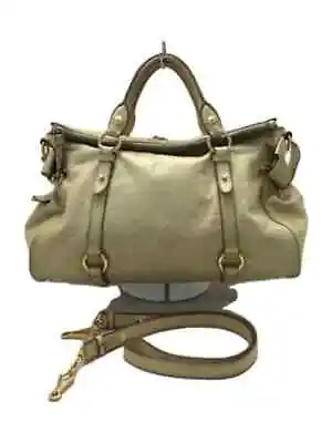 $224.90 • Buy Miu Miu Shoulder Bag Leather Ylw Plain 2way Vitello Lux