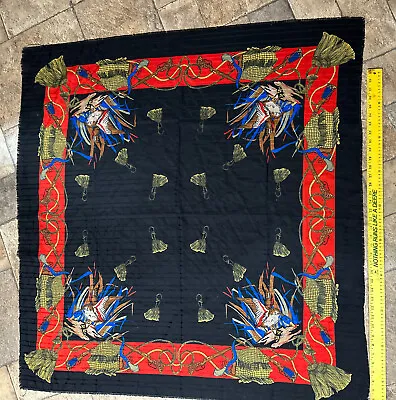 Vintage Tablecloth Sporting Guns Ducks Black Red Gold 45” X 46” Made In Italy • $25