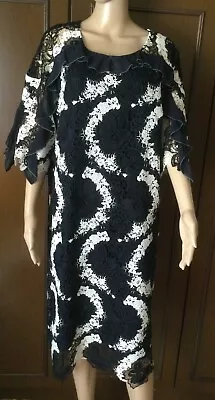 Dress IN Lace Marina Rinaldi Woman Black White Size 21 It 48 De 42 US 12 GB 16 • $135.51