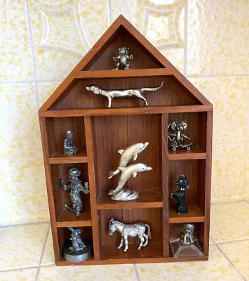Lot Miniature Pewter Metal Figurines Animals Knick Knacks  14pcs & Shelf • $19.99