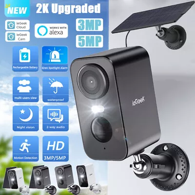 IeGeek 3MP/5MP 2K Wireless Security Camera WiFi Solar/Battery CCTV Home Outdoor • £34.99