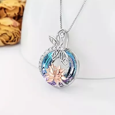 Rainbow Mystical Fire Topaz 925 Sterling Silver Charm Dragonfly Pendant Necklace • $19.74