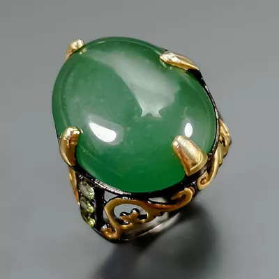 Jewelry Design 18 Ct Chrysoprase Ring 925 Sterling Silver Size 7.5 /R341189 • $24.99