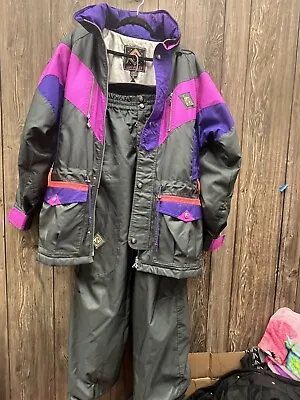 Vintage 90's Sun Valley Mens Ski Outfit Jacket And Pant Retro Black/Pink Size L • $149.99