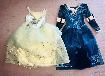 Lot Of 2 DISNEY STORE Girls PRINCESSES Tiana & Merida COSTUME Dresses Sz 5-6 EC • $45