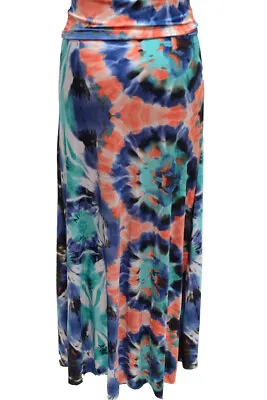 Pink And Blue Tie Dye Print Polyester And Spandex Maxi Skirt With Foldover Waist • $5.60