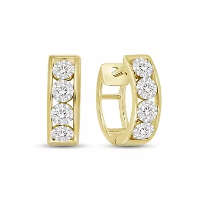 Men's Round Cut Genuine Diamond Huggie Hoop Earrings 14K Yellow Gold 0.24 Ct • $414.83