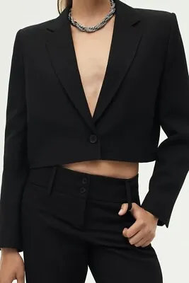 Nwt Zara Cropped Shoulder Pad Blazer Zw Collection Black | 8298/707 Xl $139 • $59.99