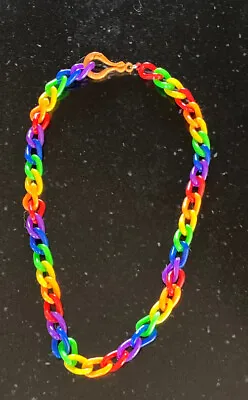 VTG 80s CHUNKY Rainbow Plastic Chain Link Necklace 1980's Clip On Bell Charms  • $19.99