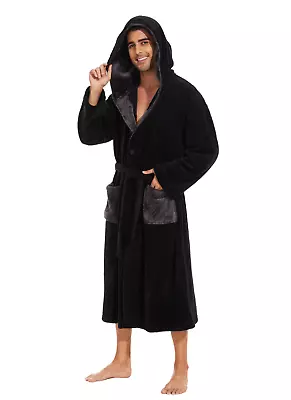 Mens Robes-Mens Fleece Hooded Robes Mens Bathrobe With Hood Mens Soft Warm Fleec • $37.99