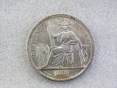 FRANCE FRENCH INDO-CHINA VIETNAM 1886-A PIASTRE SILVER COIN Km 5a.1 XF/AU • $149.99