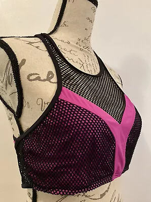 OAKLEY Racerback Sports Bra Black Pink Mesh Overlay Size Large • $14.99