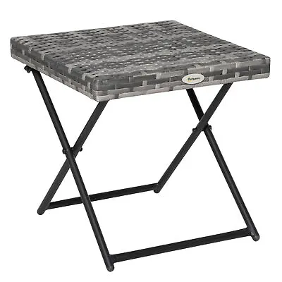 Outsunny Folding Square Rattan Coffee Table W/ Steel Frame Bistro Garden Grey • £20.99